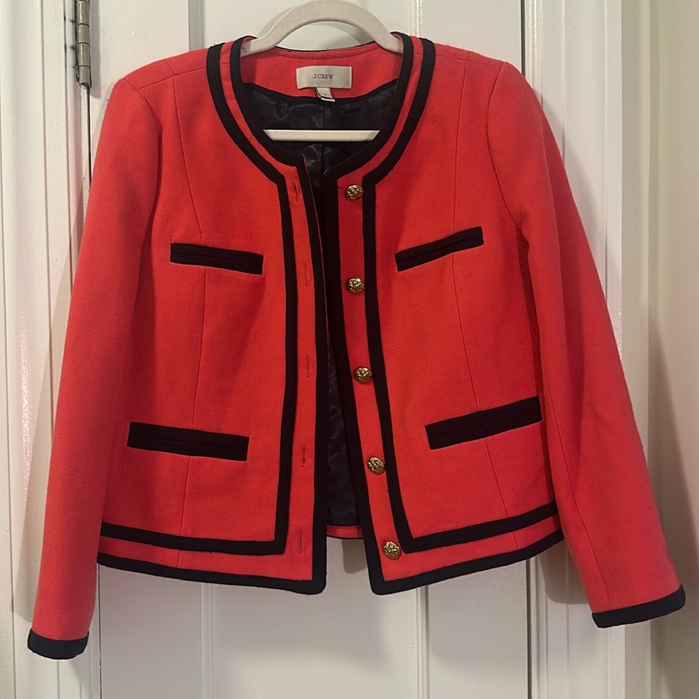 J.Crew Hot Pink/Navy Trim Wool Lined Jacket with Gold Buttons
